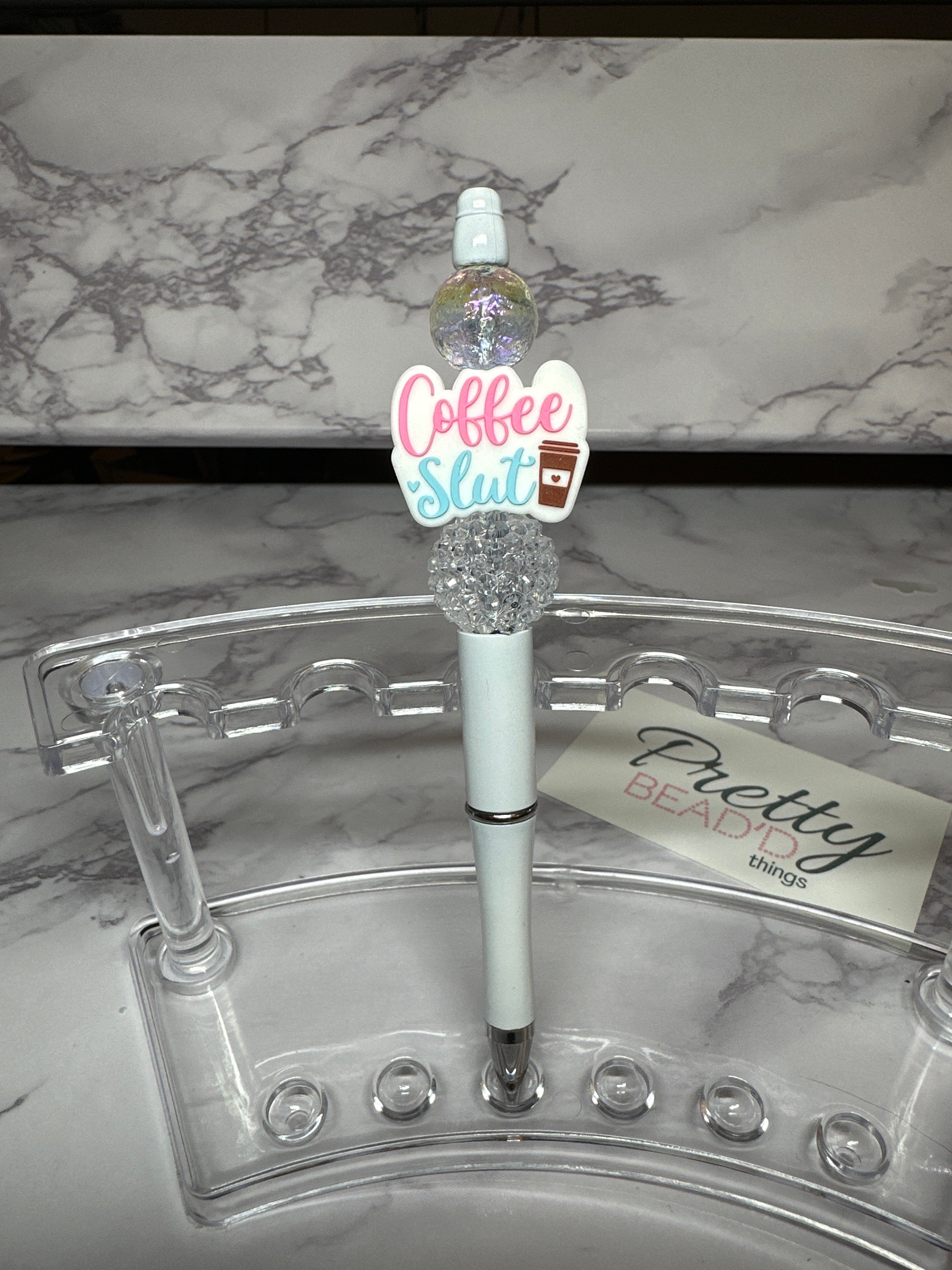 White & Silver Bead’d Pen