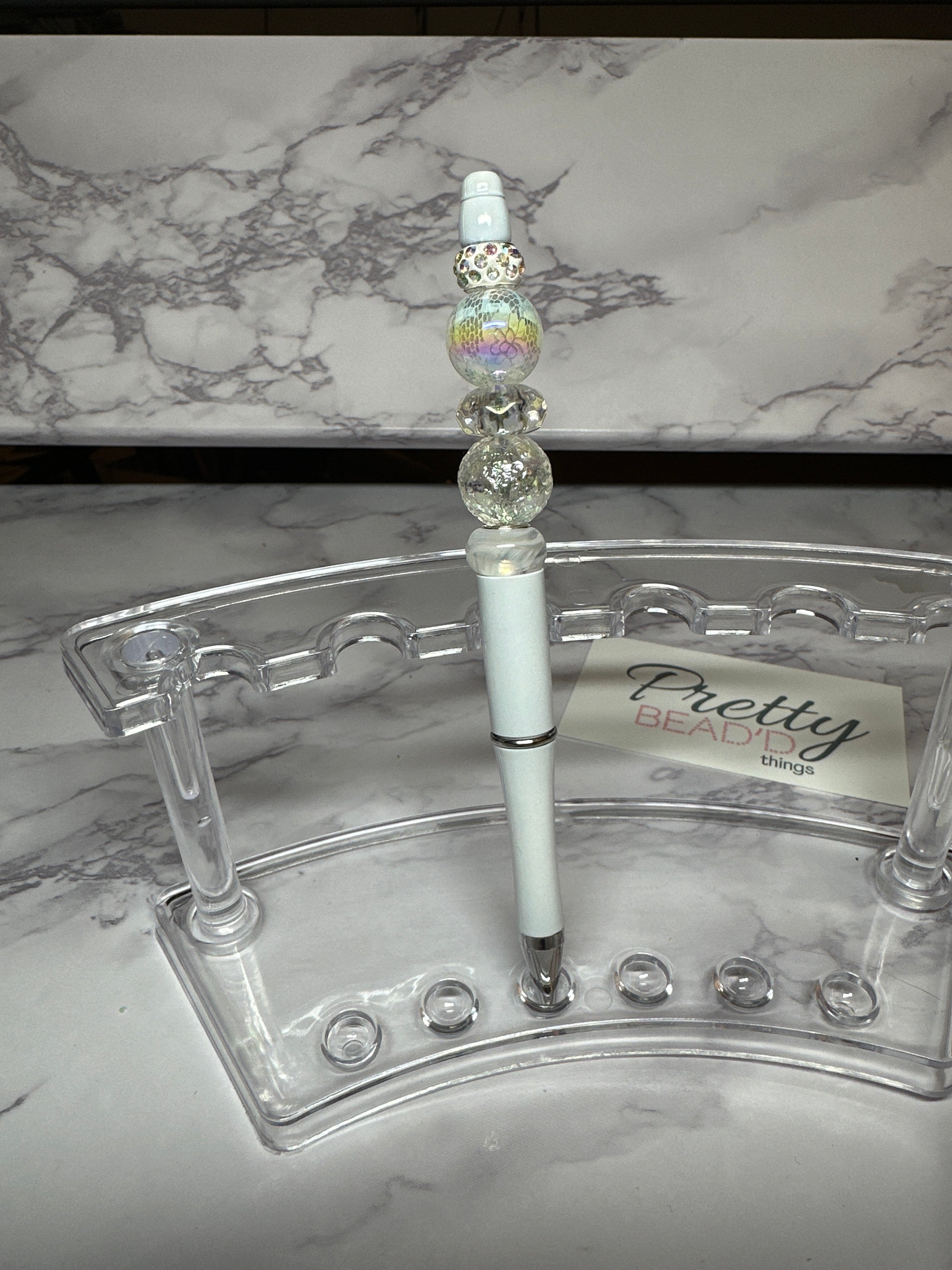 White & Silver Bead’d Pen